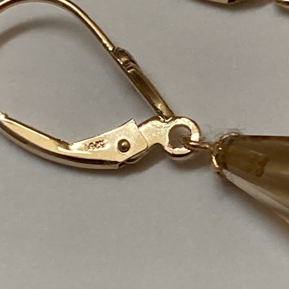 14K Yellow Gold Citrine Earrings Briolette Cut Lever Back - Picture 3 of 5